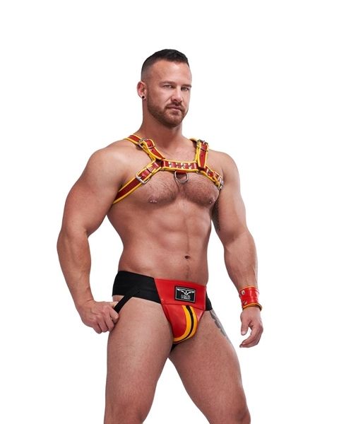 Mister B Leather Circuit Jockstrap - Red Yellow 